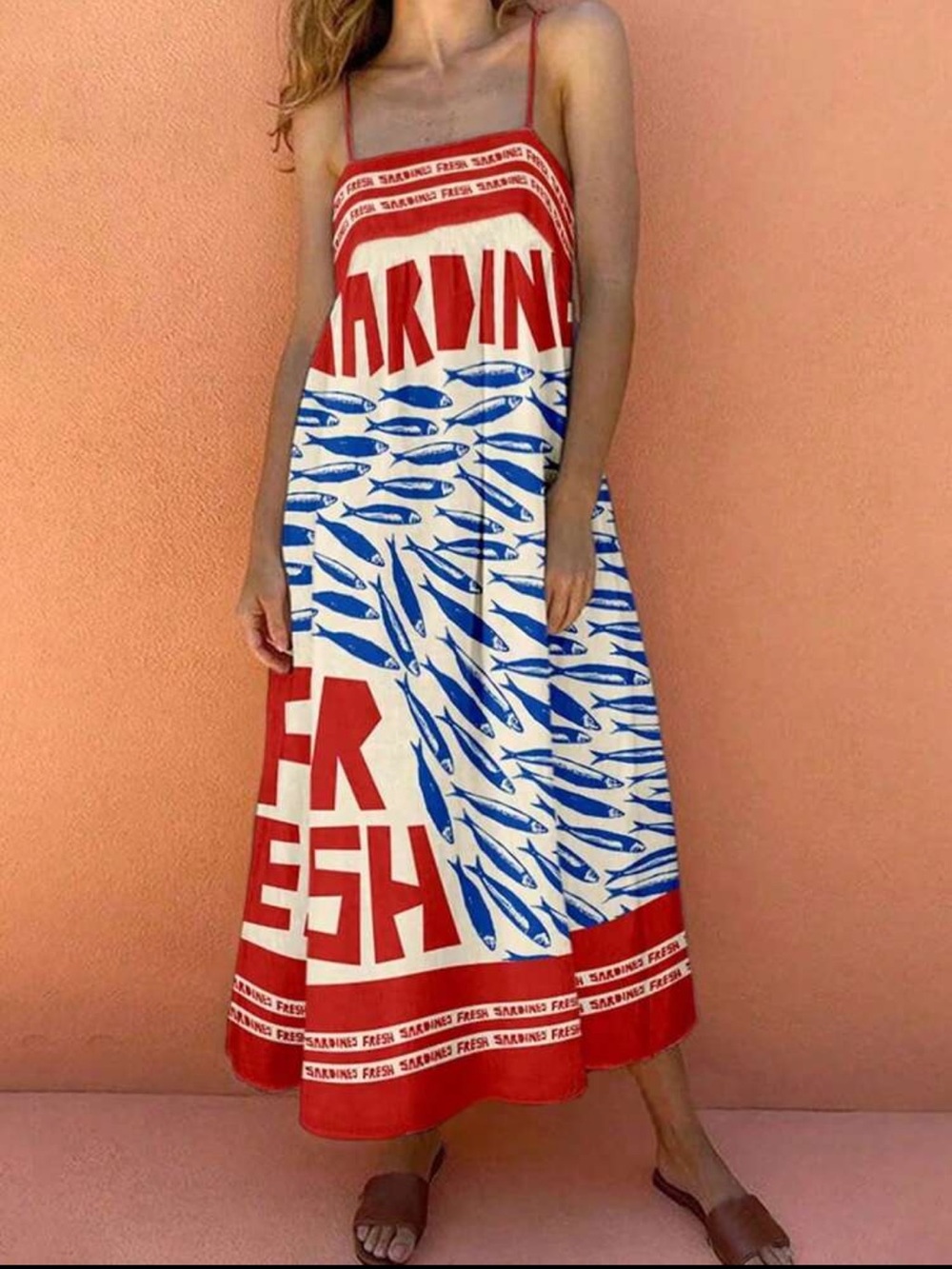 NWOT: Bold Red & Blue Graphic Maxi Dress